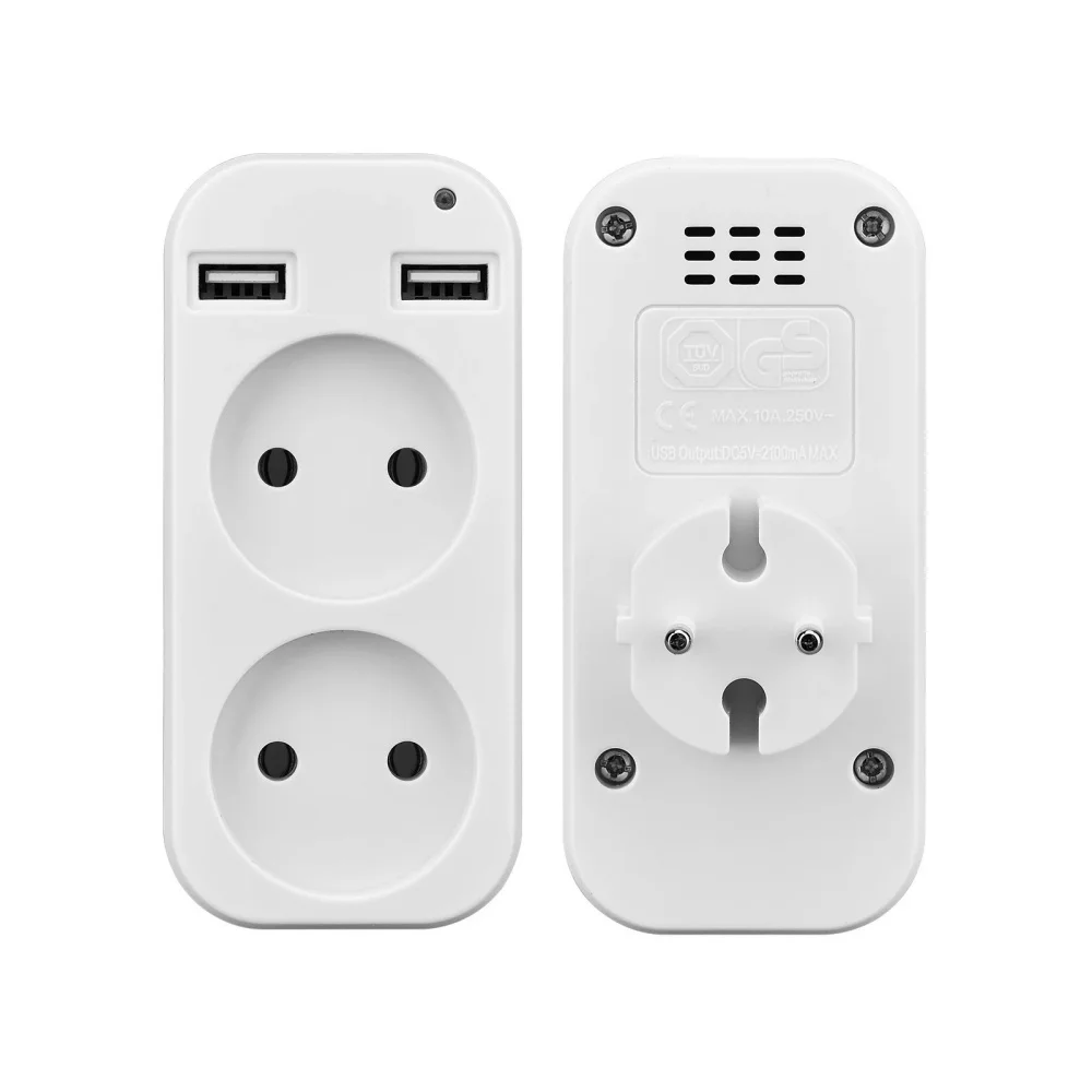 EU Plug AC Outlet USB Socket Adapter Power Strip Double Socket With 2 USB Port Fast Charging Home Office Surge Protector Adapter