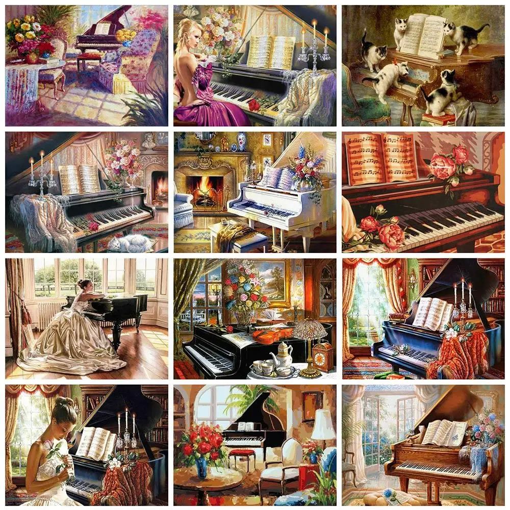 Diamond Painting Piano Full Square Drill 5D Landscape Embroidery Cross Stitch Kit Diamond Mosaic Full Layout Crafts