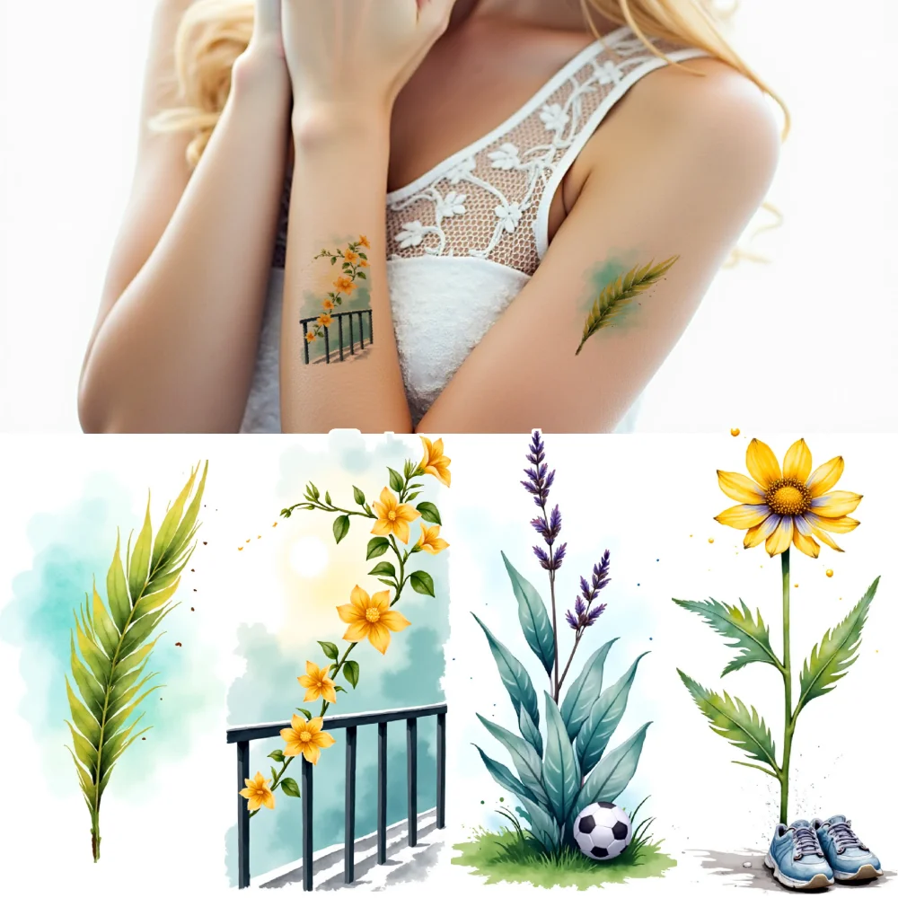 

9 шт., временные татуировки, ботанические иллюстрации, акварельные цветочные узоры, водонепроницаемые долговечные наклейки для тела для щек