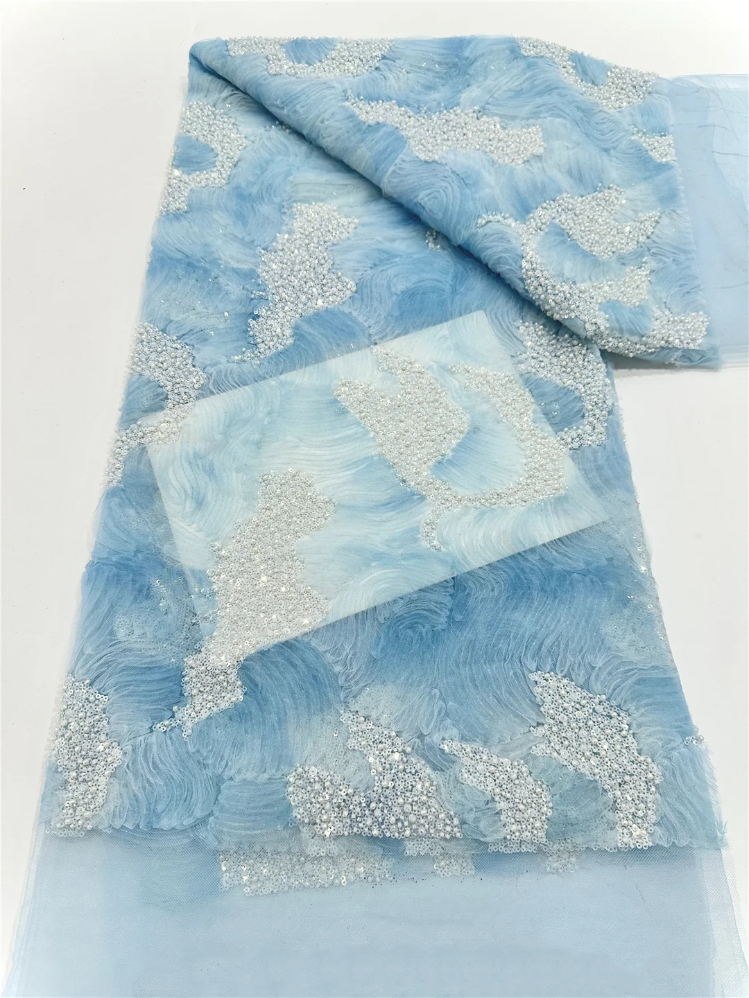 Latest Sequined Tulle Lace French Beads Lace Fabrics Bride Dress African Laces With Sequines For Wedding Dress