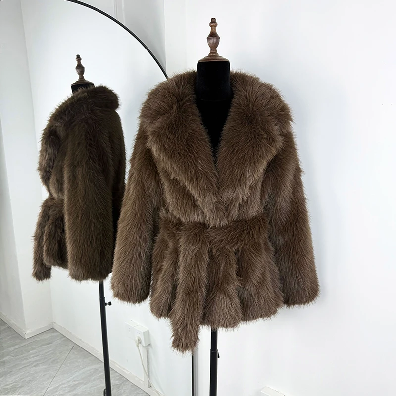 토르노바 스트리트웨어 인조 모피 코트 여성용 우아한 루즈핏 레이스업 캐주얼 숏 재킷 2025 겨울 신상 여성용 보온 퍼리 코트