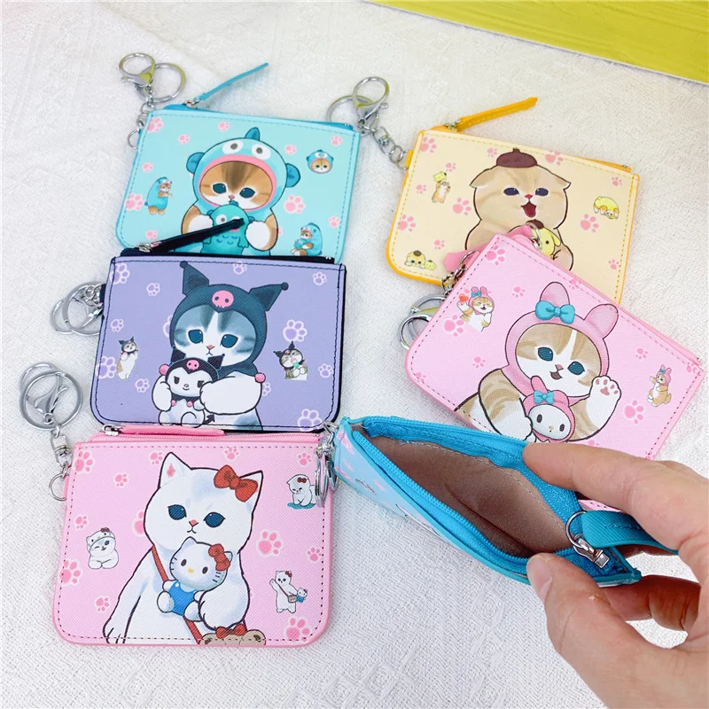 Sanrio Cute Car Kuromi Cinnamoroll Children Wallet Kawaii Hello Kitty My Melody Anime Pu Coin Purse Girls Hangyodon Card Holder