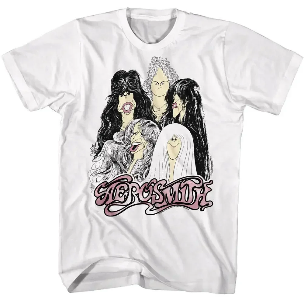 Aerosmith Draw the Line Album Men's T-Shirt Cartoon Caricature Images Rock Band