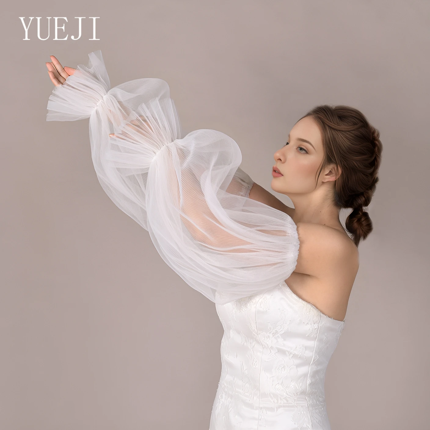 

YUEJI Wedding Bridal Tulle Sleeve Ruffled Brides houlders Shrugs Wedding Accessory Detachable DIY Sleeves Bridal YJM27