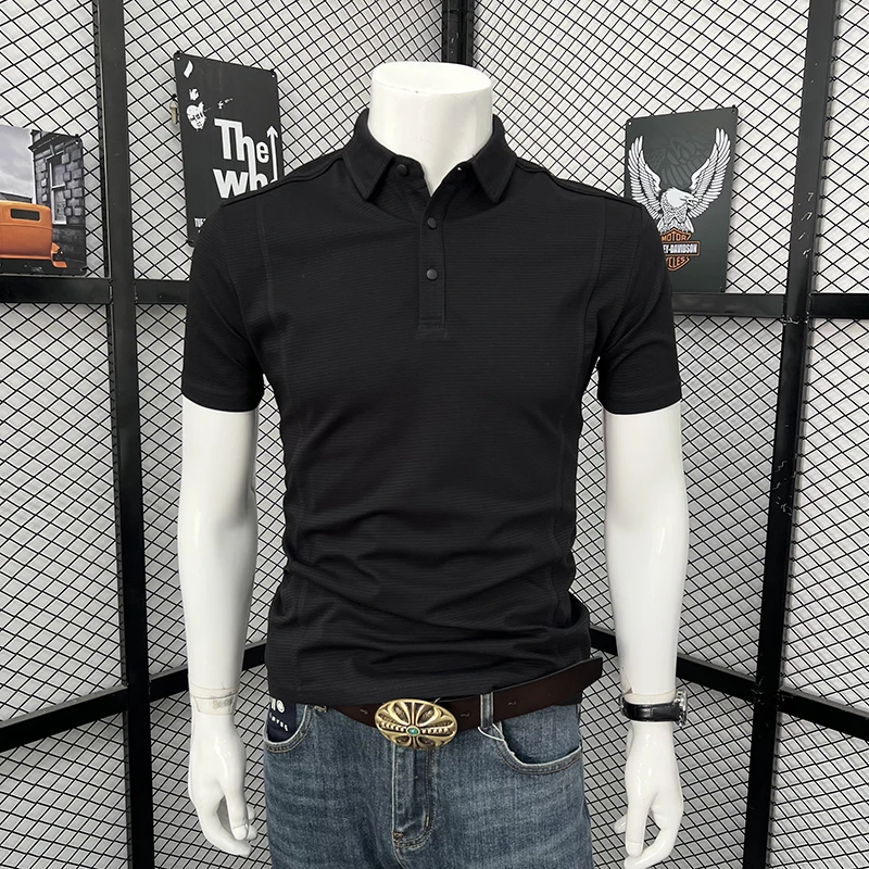 Popular Men's Lapel T-shirt Summer High End Solid Polo Shirt Trendy Brand Loose Casual Versatile Lapel Short Sleeve Tees Clothes