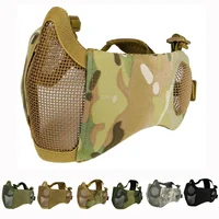 Máscara táctica de malla de red de acero y Metal, máscaras de protección para los oídos de media cara para caza, máscara protectora de camuflaje