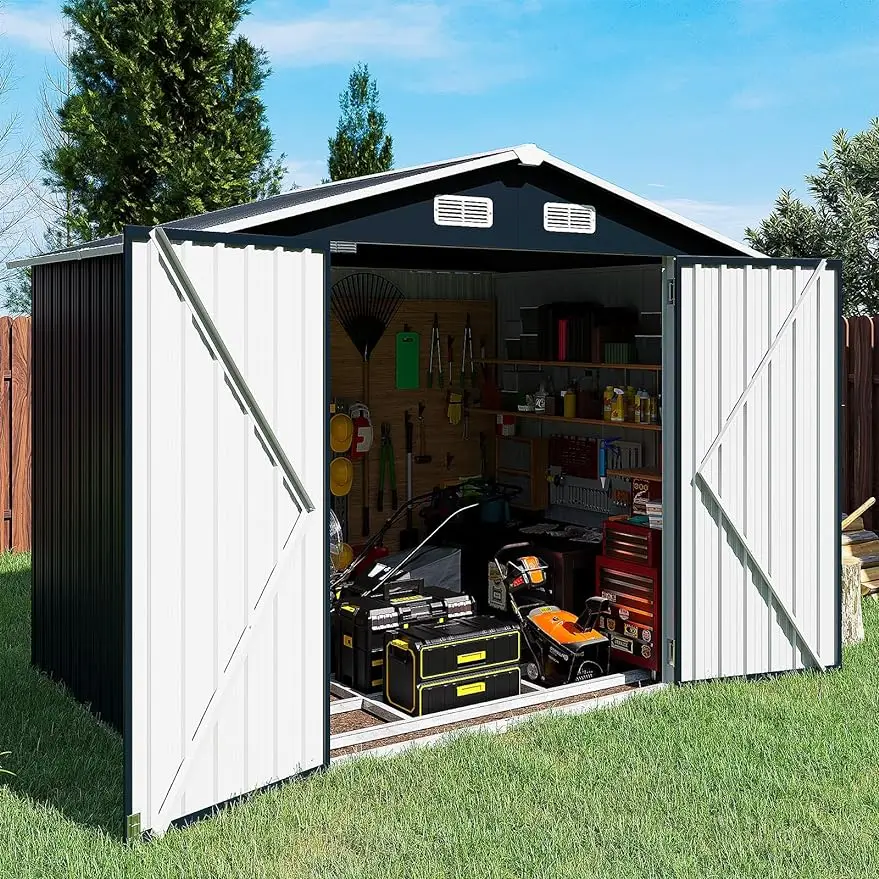 

Metal Outdoor Storage Shed, Steel Utility Tool Shed Storage with Double Lockable Doors, Metal Sheds Outdoor Storage for Backyard