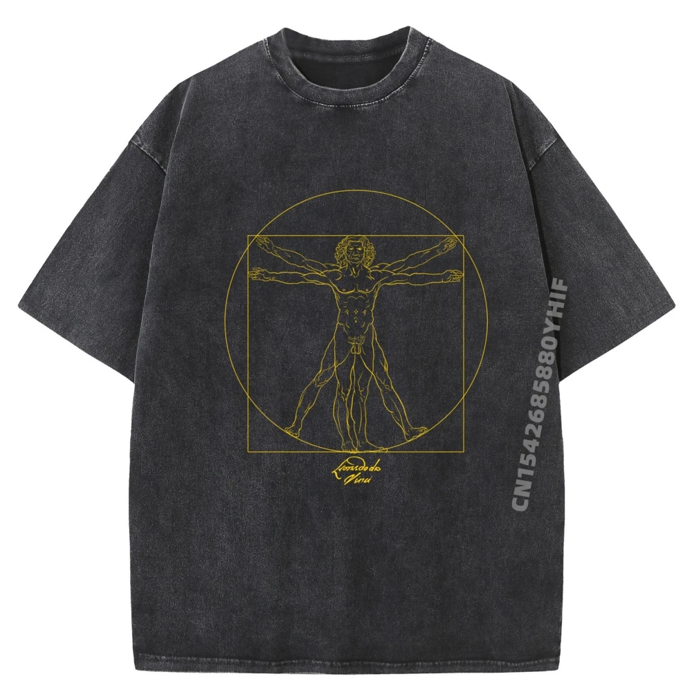 

Vitruvian Man Leonardo Da Vinci Draw Artistic And Historic Black T Shirt Vintage T Shirts Classic Washed Shirt For Men Printing