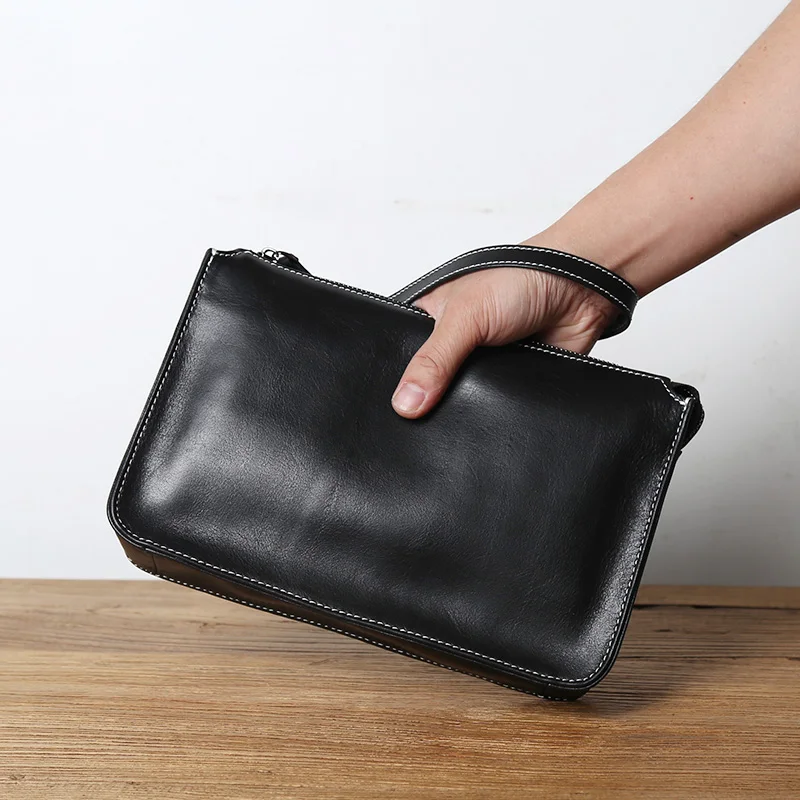 Nzpj Echt leder Herren Clutch Tasche natürliche Rindsleder Brieftasche große Kapazität Handy tasche lässig Business Umschlag für – Detail 3