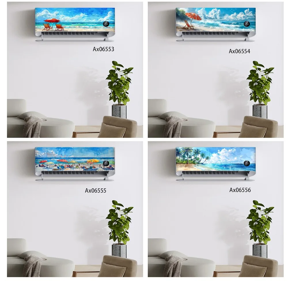 Summer Beach Oil Painting Air Conditioner Sticker Self‑Adhesive Waterproof Anti‑Scratch Vinyl AC Unit Decal Home Decoration