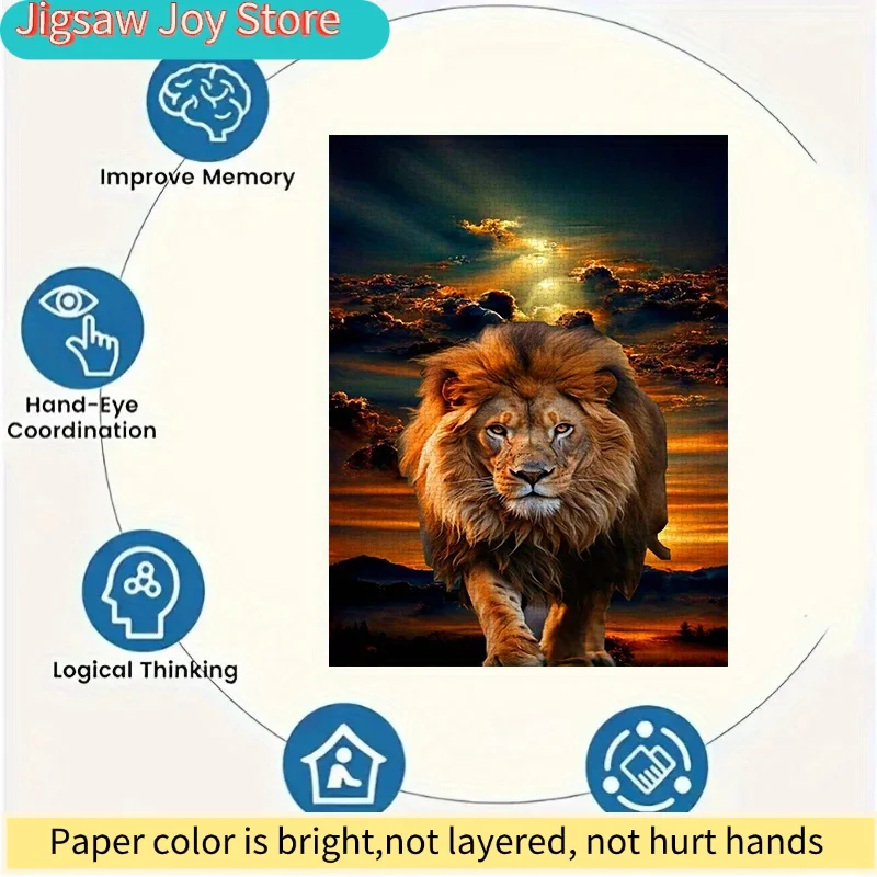 puzzle, DIY paper puzzle, Lion Silhouette Sunset, suitable for home leisure, office Relax, friend gatherings, Christmas puzzl