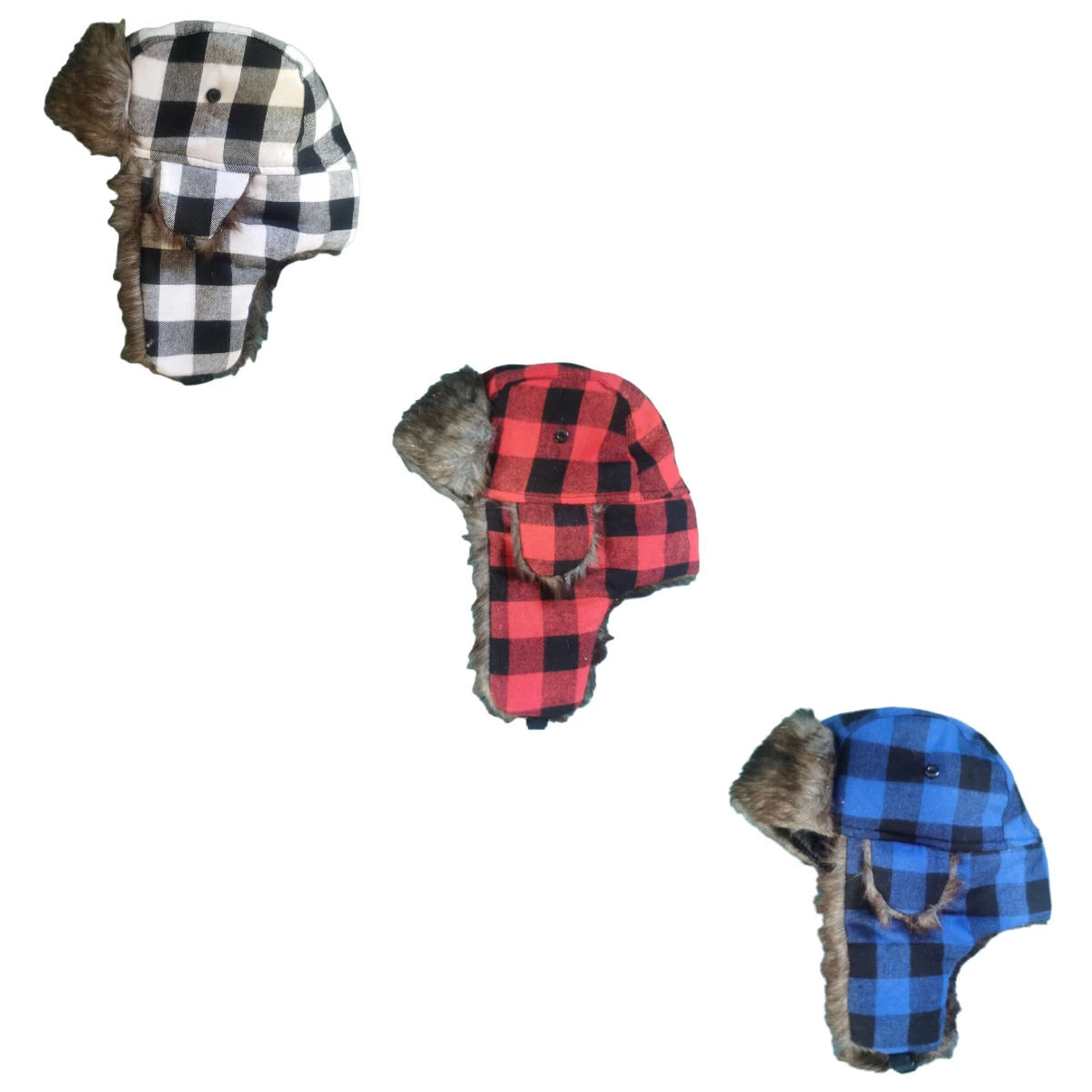 

Checkered Pattern Warmth Lei Feng Hat Unisex Outdoor Windproof Skiing Hat Plush Brim Edge for Cold Protection Winter Warm Hat