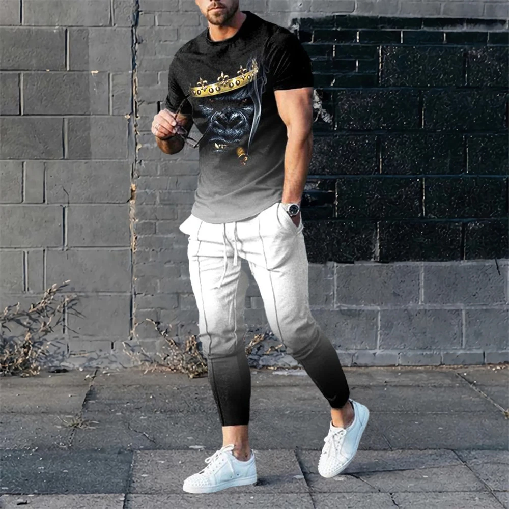 2024 Summer Men Tracksuits 3D Print Short Sleeve T Shirt Jogging Pants 2 Piece Set Casual Trend Fashion  Man Clothes Streetwear