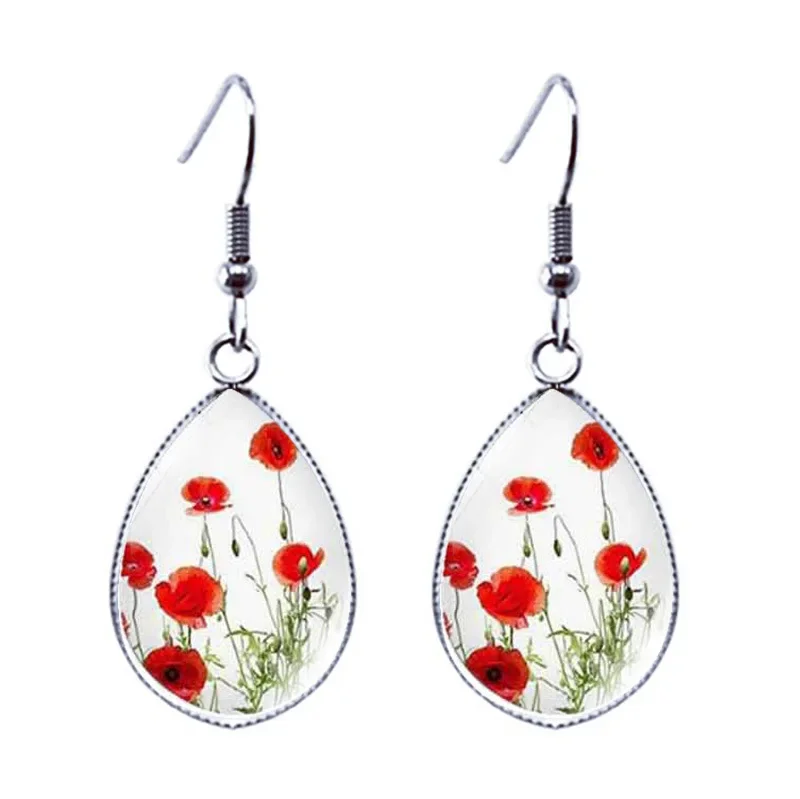 Poppy Earrings Unique Funny Novel Girl Women Jewelry Accessories Flower Pendant Gift Fashion