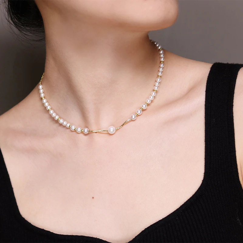 necklace An 18k gold premium crystal pearl copper plated temperament original design S-shaped curved tube necklace