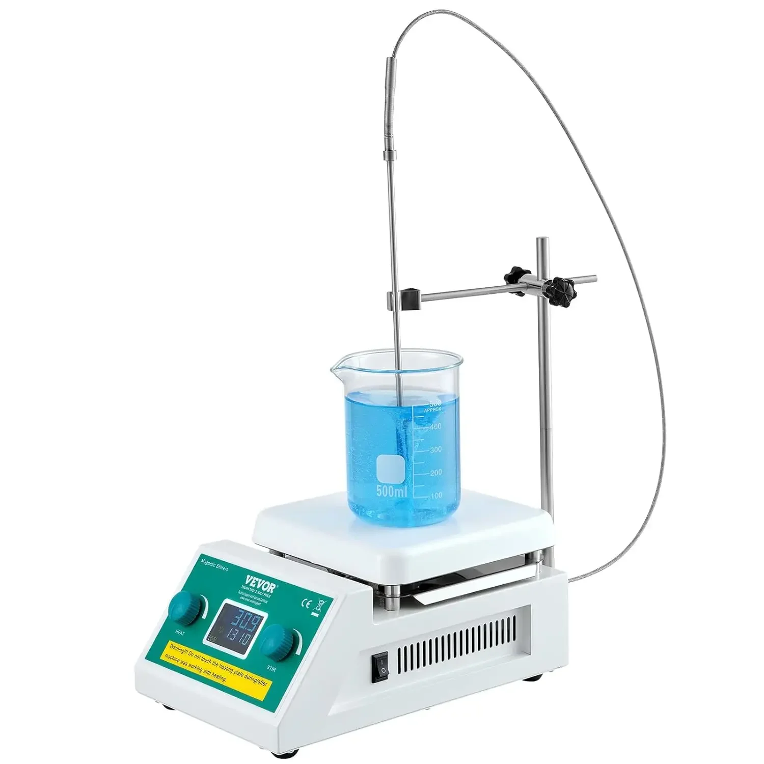 Placa calefactora con agitador magnético, máx. 572 ° F/300 ° C, placa caliente de 0-2000 RPM con agitador magnético, agitador caliente de 2000 ml con LED