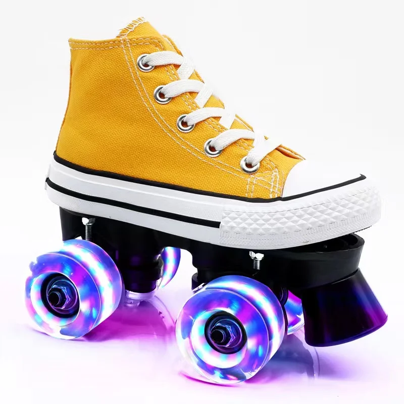 Patines de ruedas de doble fila, zapatos de lona para niños y niñas, deslizamiento luminoso para principiantes, en línea, zapatillas de patinaje cuádruple, entrenamiento