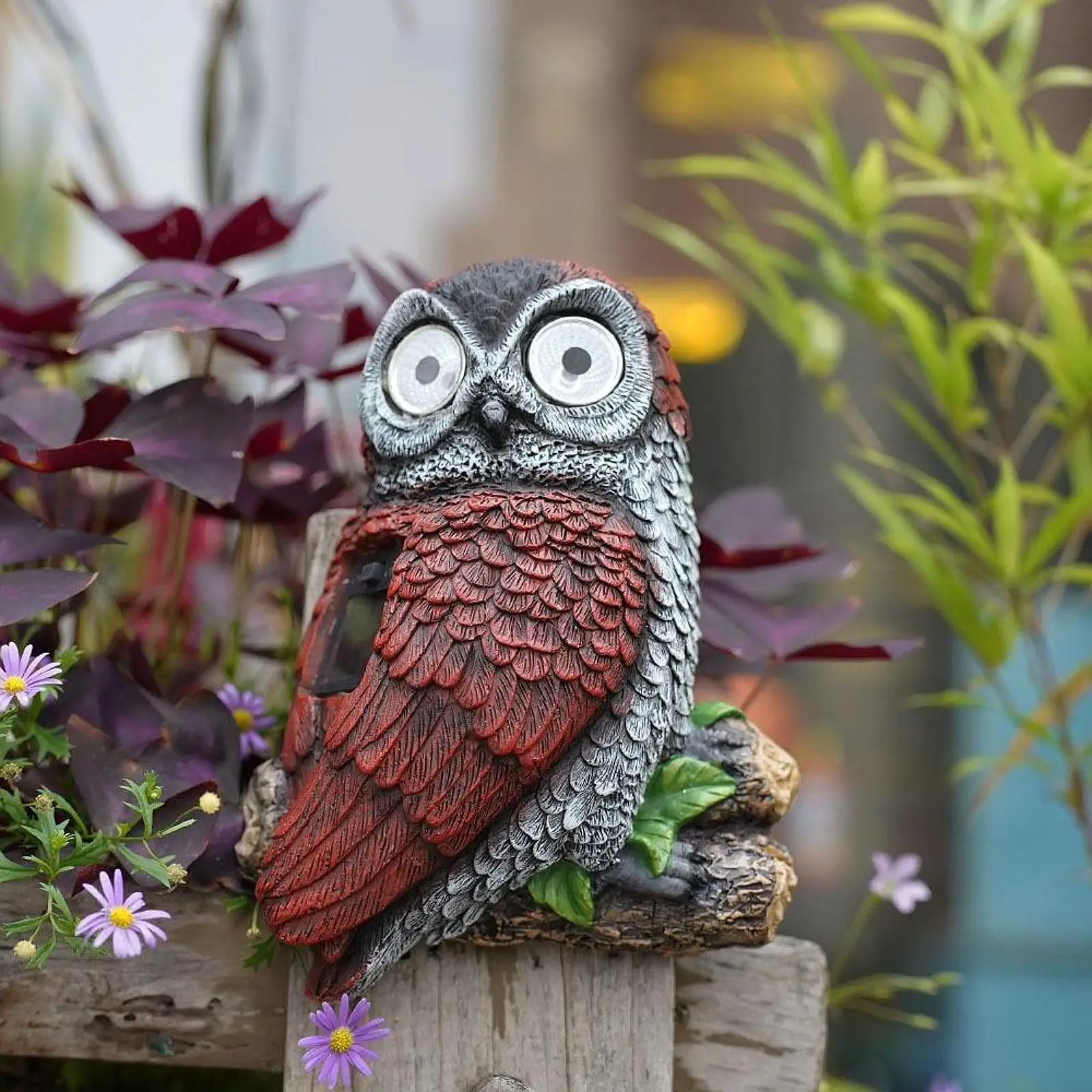 

Garden Owl Statue Owl Decoration Solar Powered Light for Outside Fence Lawn