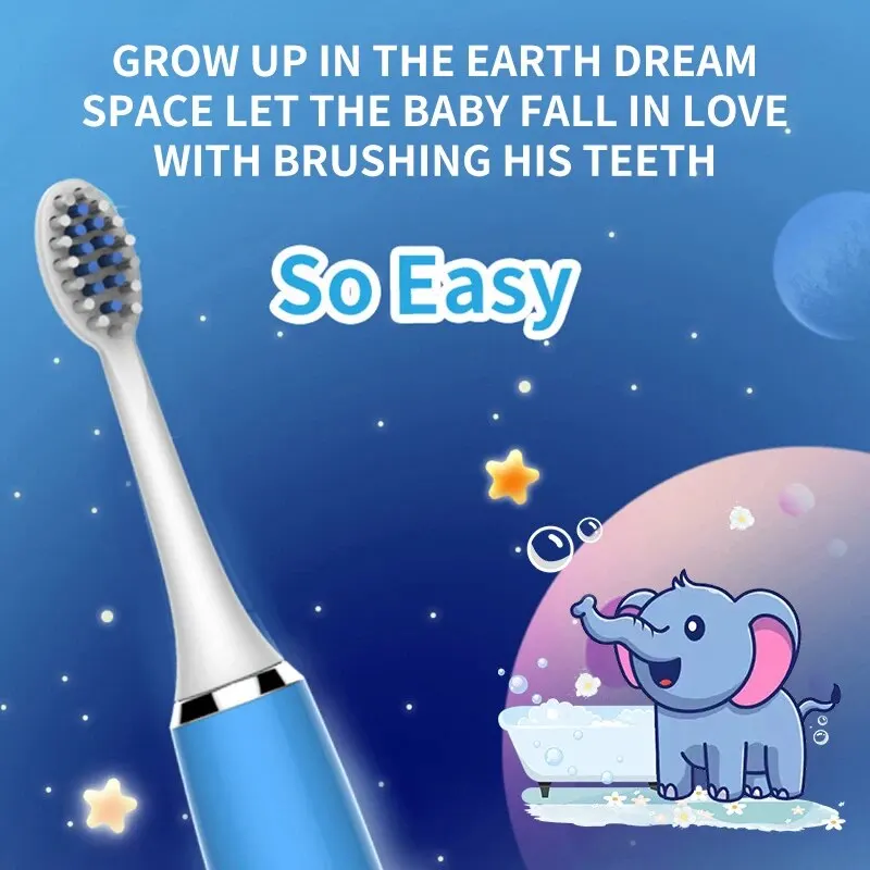 Cartoon Electric Toothbrush for Kids IPX7 Waterproof Whole Body Washable Soft Brush Head for Gingival and Dental Care