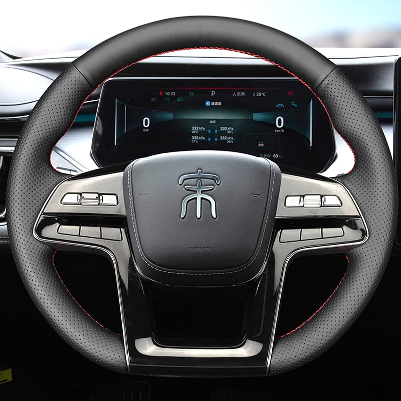 

customized Car Steering Wheel Cover for BYD Song L Yuan UP 2023 2024 Hand-Stitched Napa Leather Steering Wheel Wrap