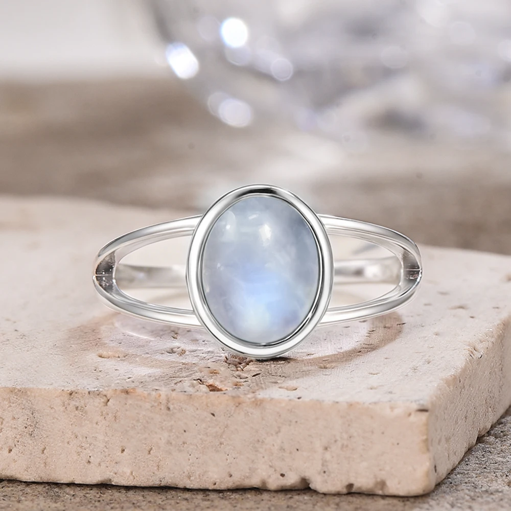 Ring aus 925er-Sterlingsilber mit natürlichem Moostone, oval, 8 x 10 mm, schlichtes Design, leichter Naturstein-Ring, Geschenke, edler Schmuck für Frauen – Detail 5