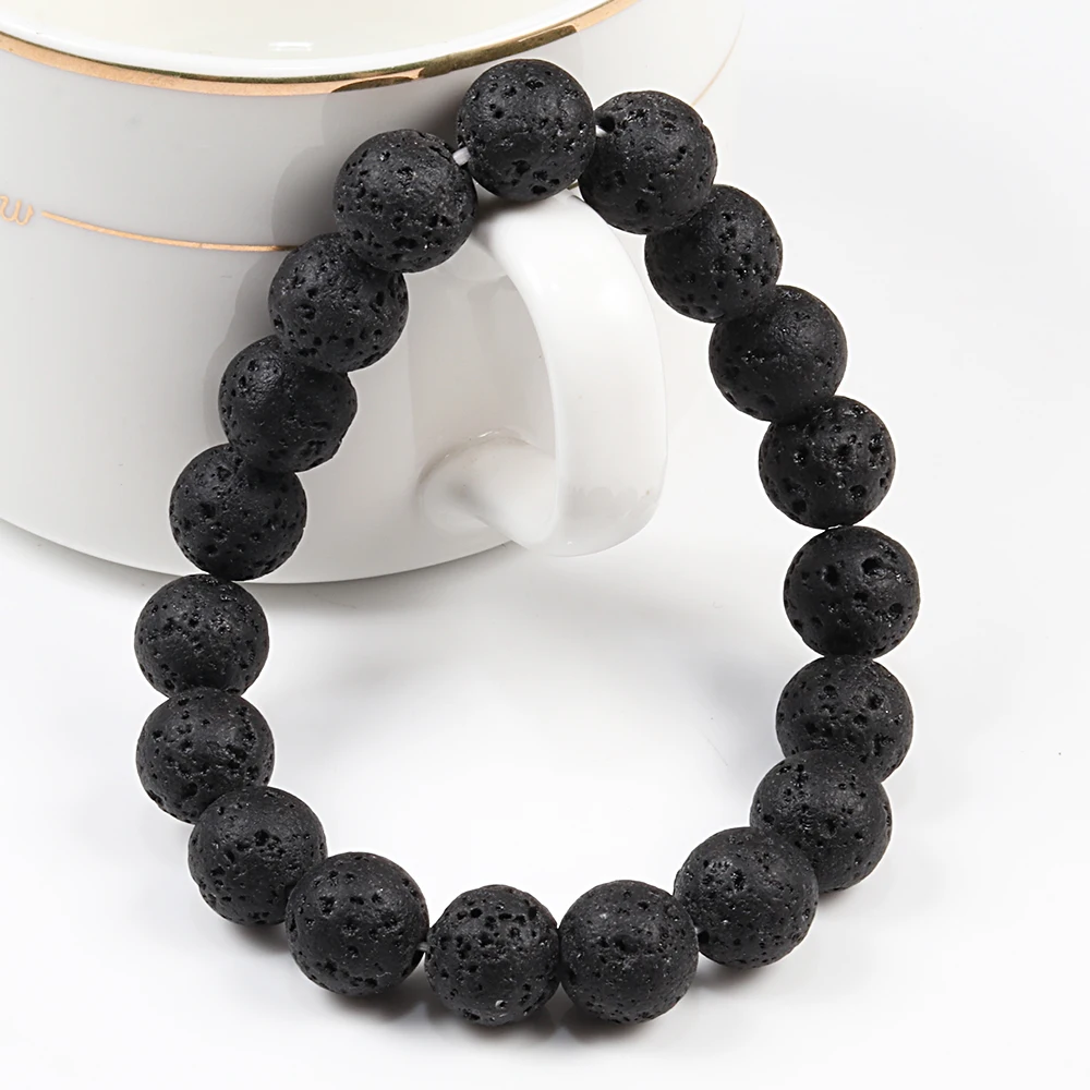 6/8/10mm Beads Stretch Bracelet for Women Men Natural Volcanic Lava Stone Charm Bracelets Bangles Energy Yoga Meditation Jewelry