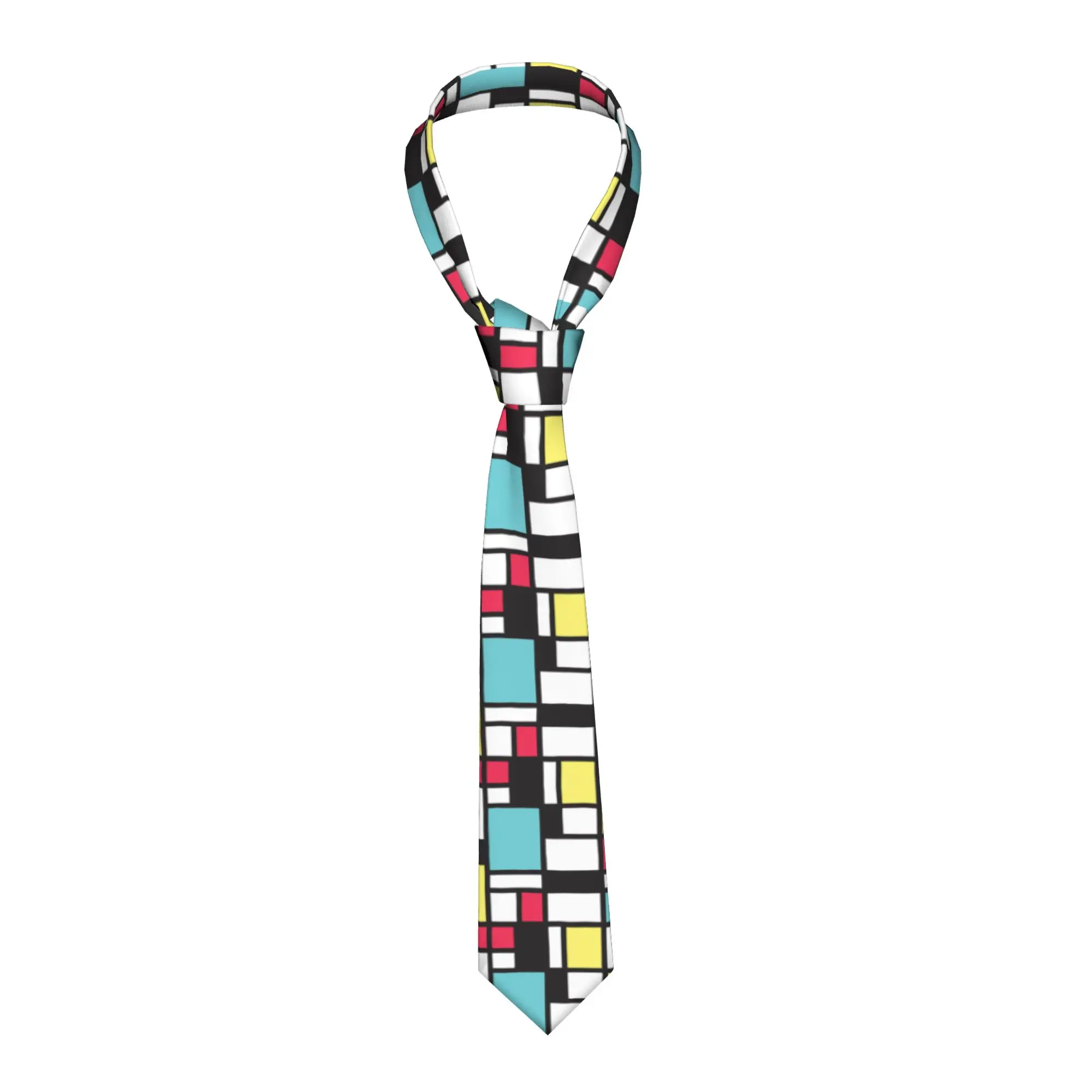 Formal Mondrian Study Geometric Modern Neck Tie for Office Mens Plaid Abstract Art Neckties