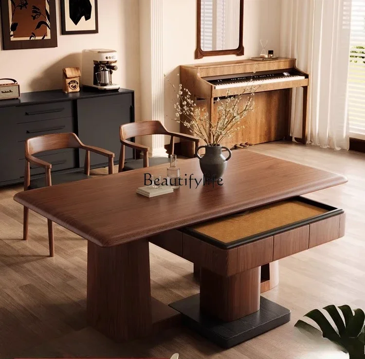 

ls 18Mahjong Dining Table Solid Wood Vintage Style Dual-use Integrated Rectangular Small Apartment