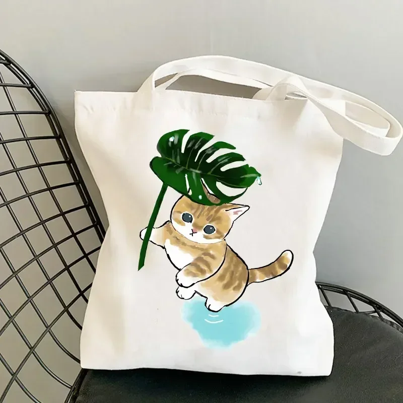 Reusable Shopper Teacher Student Book Bags Japan Mofusand Cat White Canvas Women Shopping Bags Animal Girl Shoulder Cloth Bags