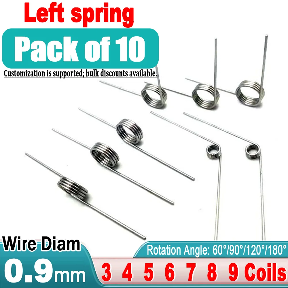 0.9mm Wire Diameter Rotate Left Precision Torsion Spring High-Strength V-Shaped Spring Can Be Customized 60°/90°/120°/180°