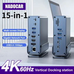 15 In 1 USB-C Docking Station,Type-C 4K60Hz HUB With HDTV*2+PD 100W+USB 2.0/3.0+SD+TF+RJ45 Ethernet+3.5 mm Audio+VGA For Laptop