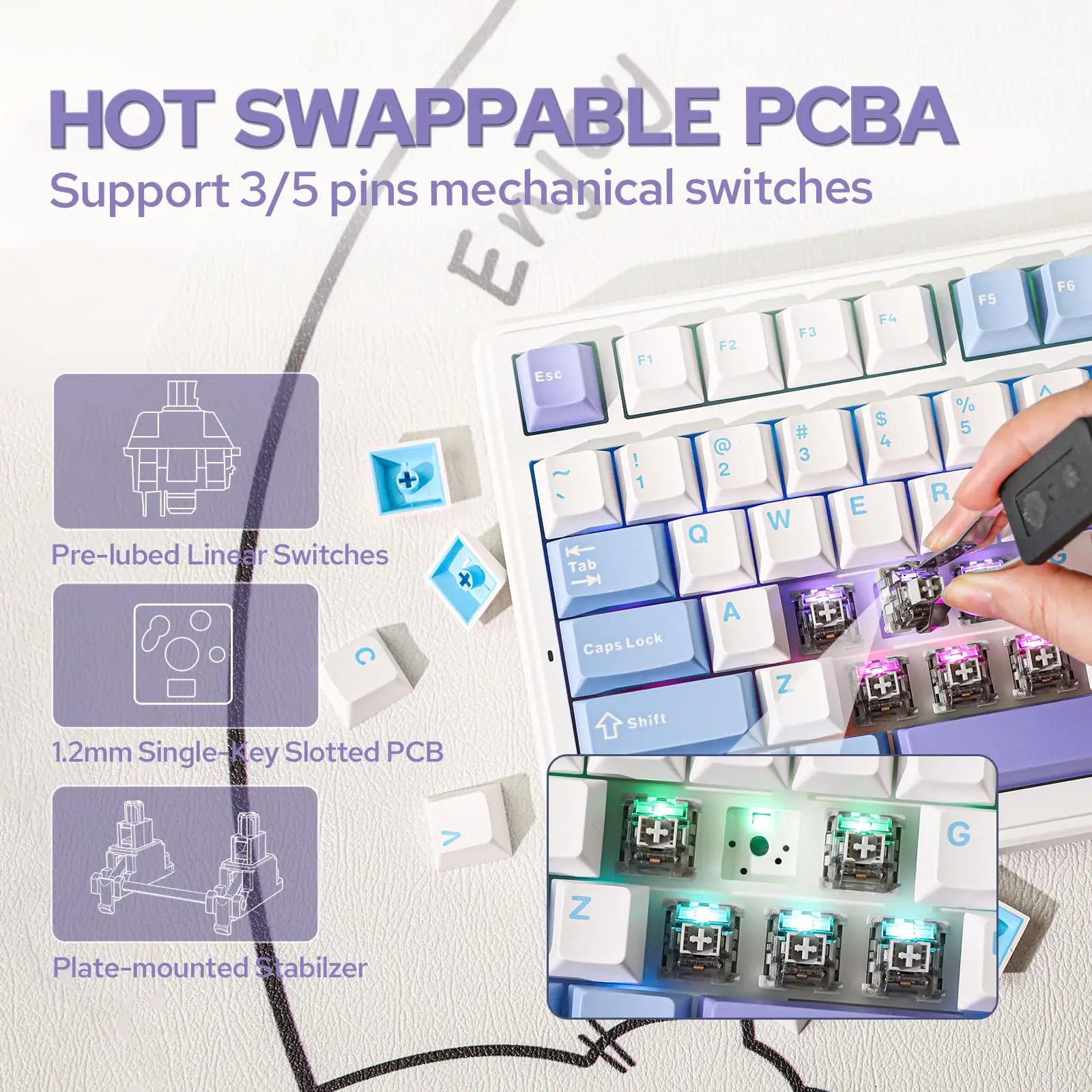 Imagem -05 - Teclado Mecânico sem Fio para Jogos Junta Swappable Quente bt 2.4g com Fio Personalizado Preenchimento de Cinco Camadas 8000mah Aula-f99