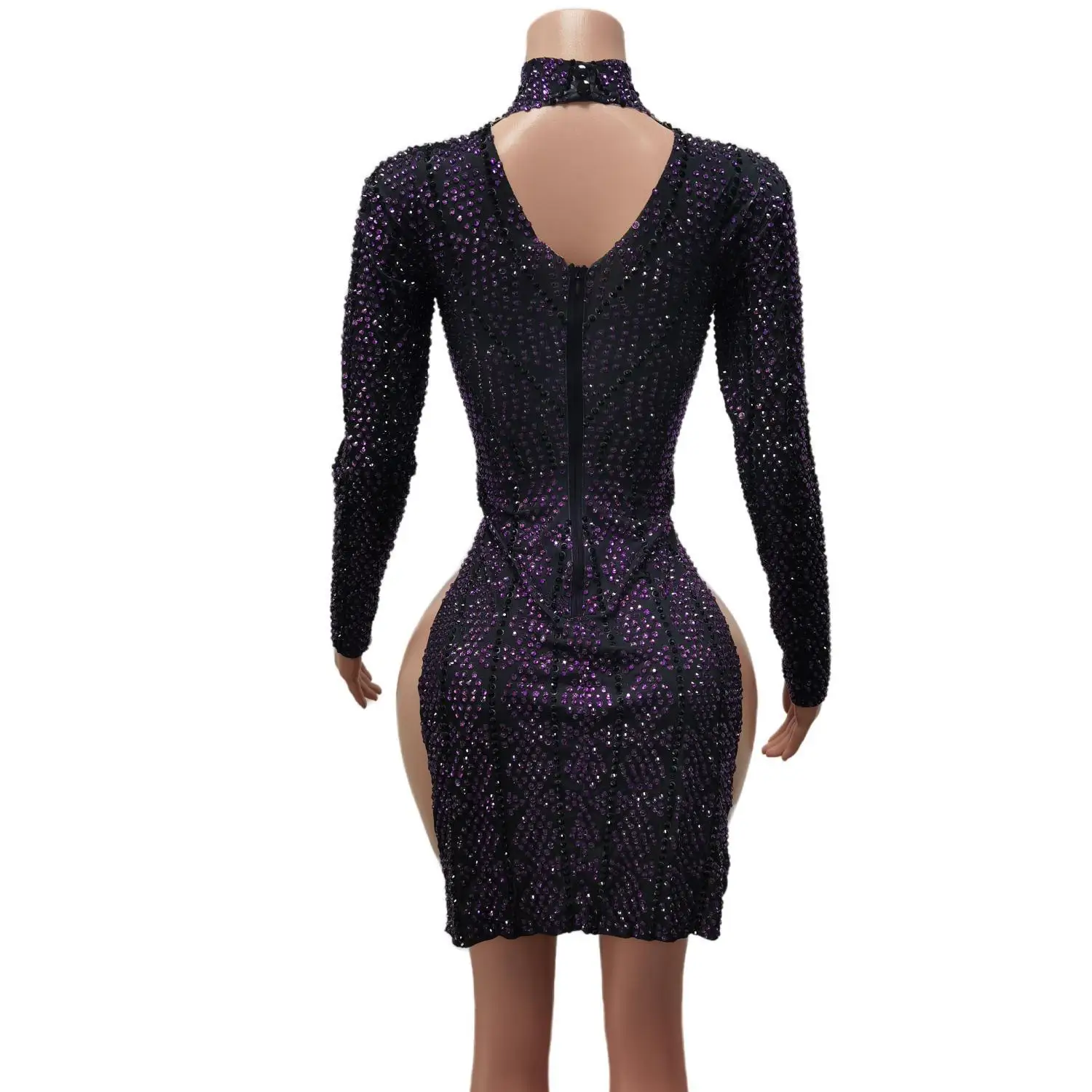 Sexy Lange Ärmel Geburtstag Prom Strass Etuikleid Frauen Abendessen Kleid Tanz Kostüm Hohe Schlitz Nachtclub Party Mini Kleid