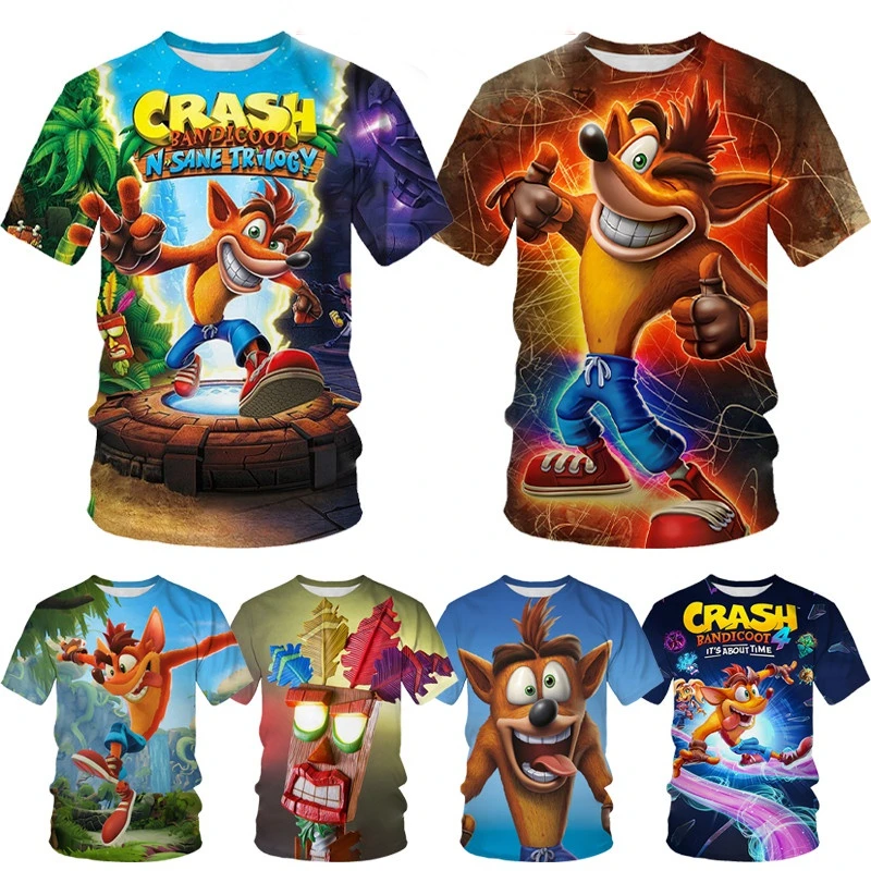 Çarpışma Bandicoot 3D baskı çocuk yaz moda rahat oyun T-shirt üst karikatür çocuklar yuvarlak boyun kısa kollu T shirt