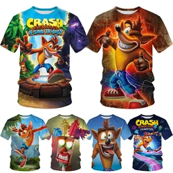 Camiseta infantil Crash Bandicoot, impressão 3D, top de jogo casual, gola redonda, manga curta, desenhos animados infantis, moda verão