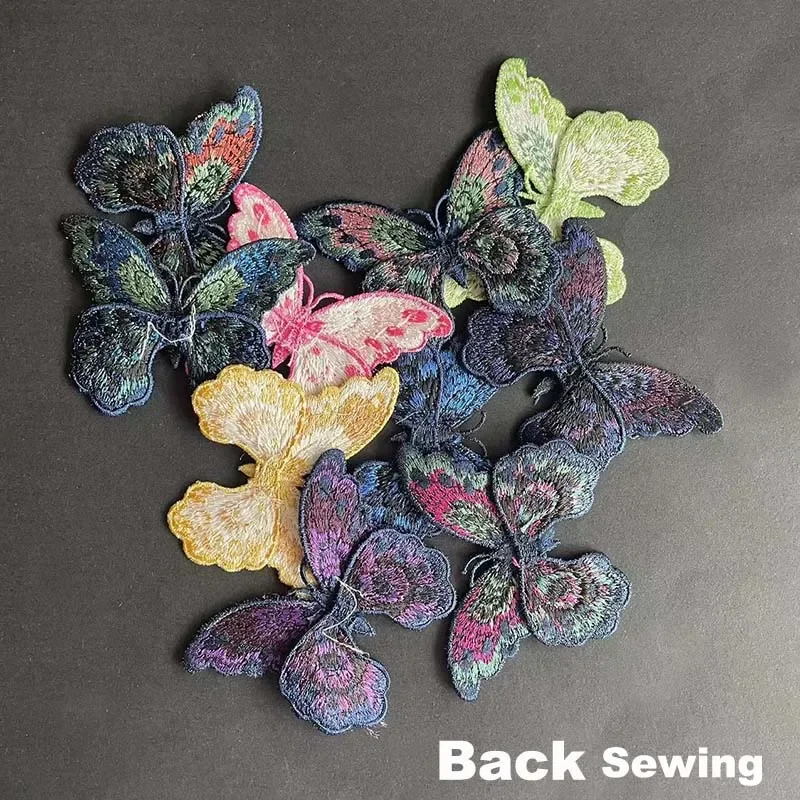 High-quality Retro Colorful Fabric Butterfly Double Layer Water-Soluble Embroidery Applique Sewing Patches for Clothing,Dresses