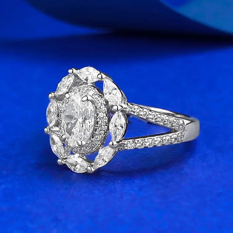 SpringLady 100% S925 Silver Egg Shaped Full Diamond Light Luxury Personalized Ring Ring Middle Fashionable Jewelry