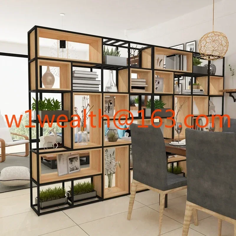 Simple floor partition, multi-layer storage and display rack, living room, steel and wood combination bookshelf