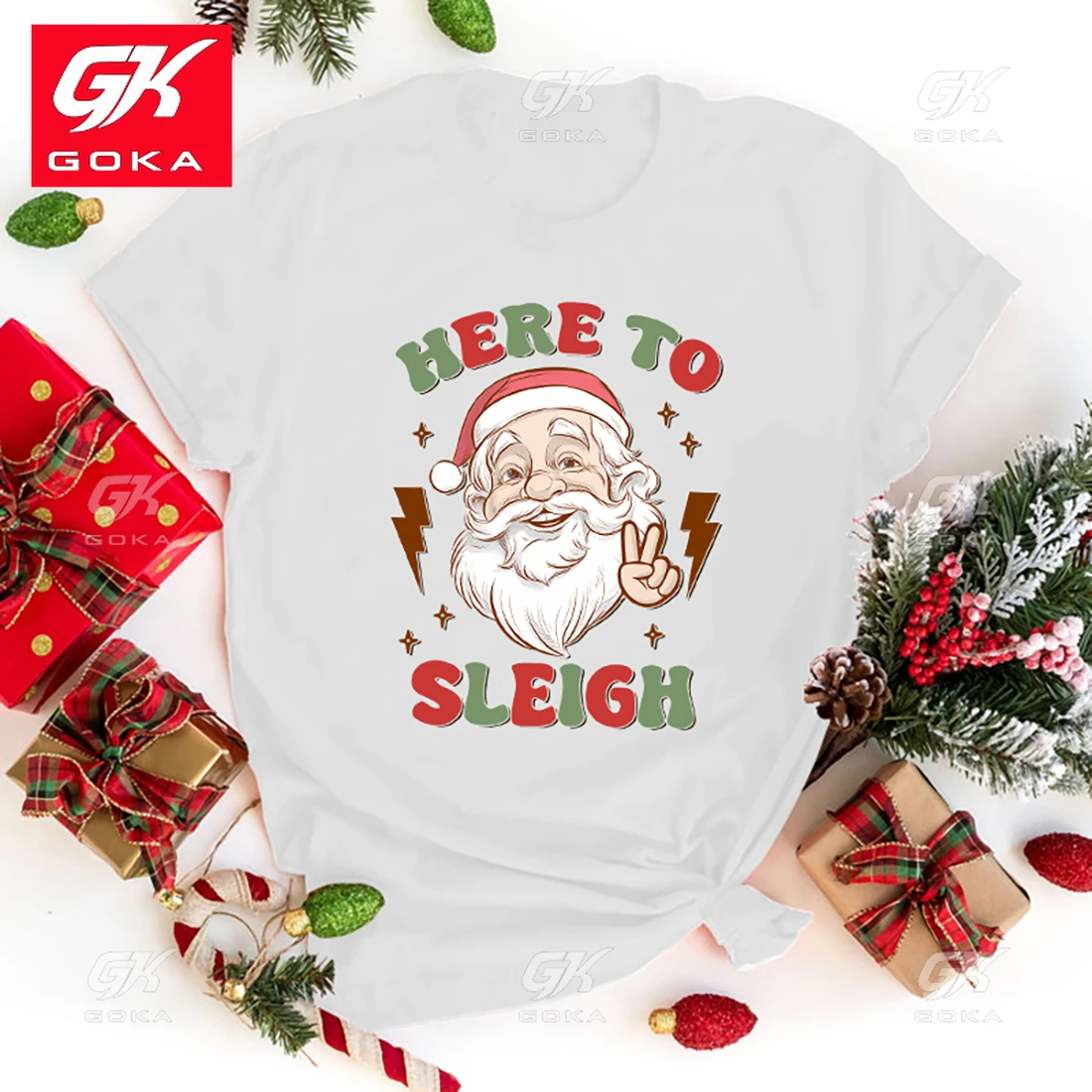 Christmas Here To Sleigh Cotton T Shirt Men Women Fashion Clothing Harajuku T Shirts Cool Hip Hop Short Sleeve Tops Unisex Tees