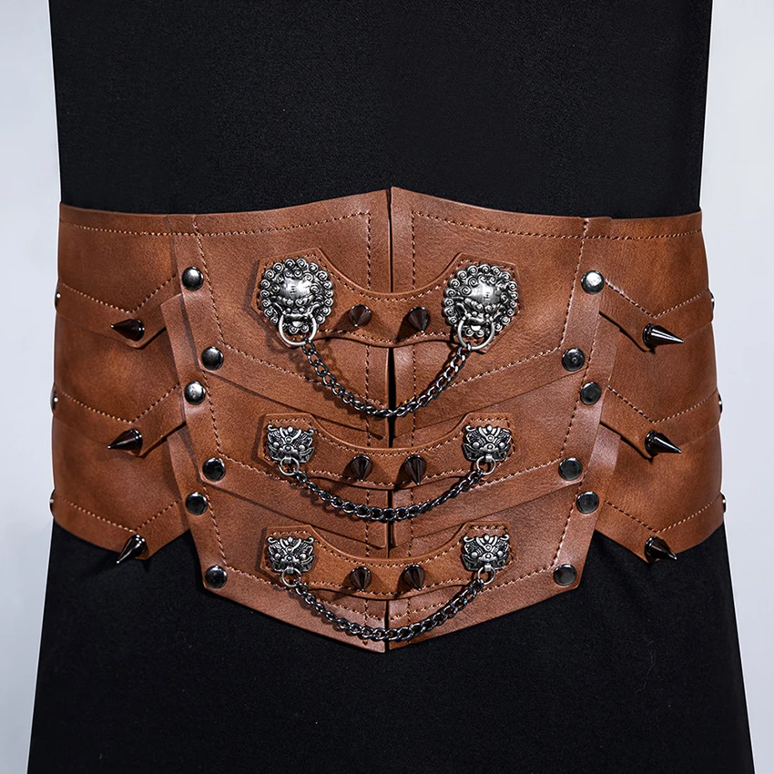 Medieval Steampunk Belt Europe Corsets PU Leather Sashes Women Vintage Waistband Gothic Bustier Waist Girdle Halloween Man