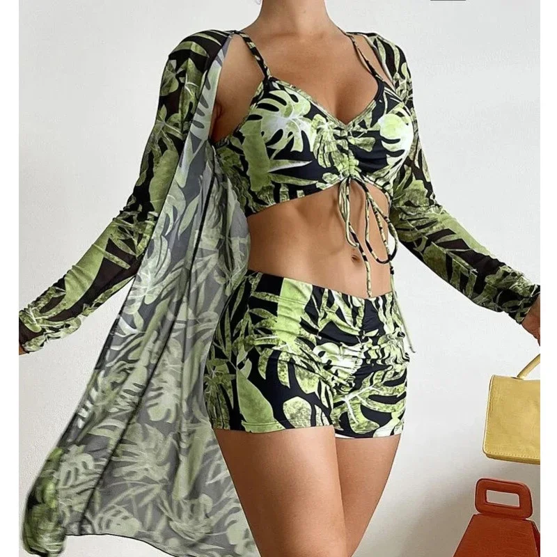 Zomer Print Badpakken Tankini Sets Vrouwelijke Badmode Push Up Voor Strandkleding Driedelige Badpakken Zwembad Dames Zwempak