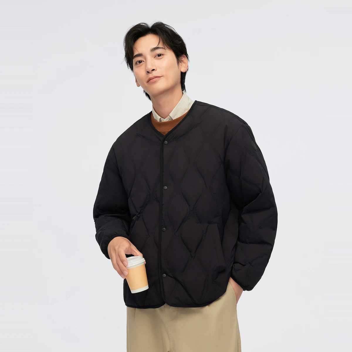BOSIDENG Ultra Light Down Jacket Men V-neck Men's Down Jacket Slim Windproof Portable Lightweight Coat Warm Liner