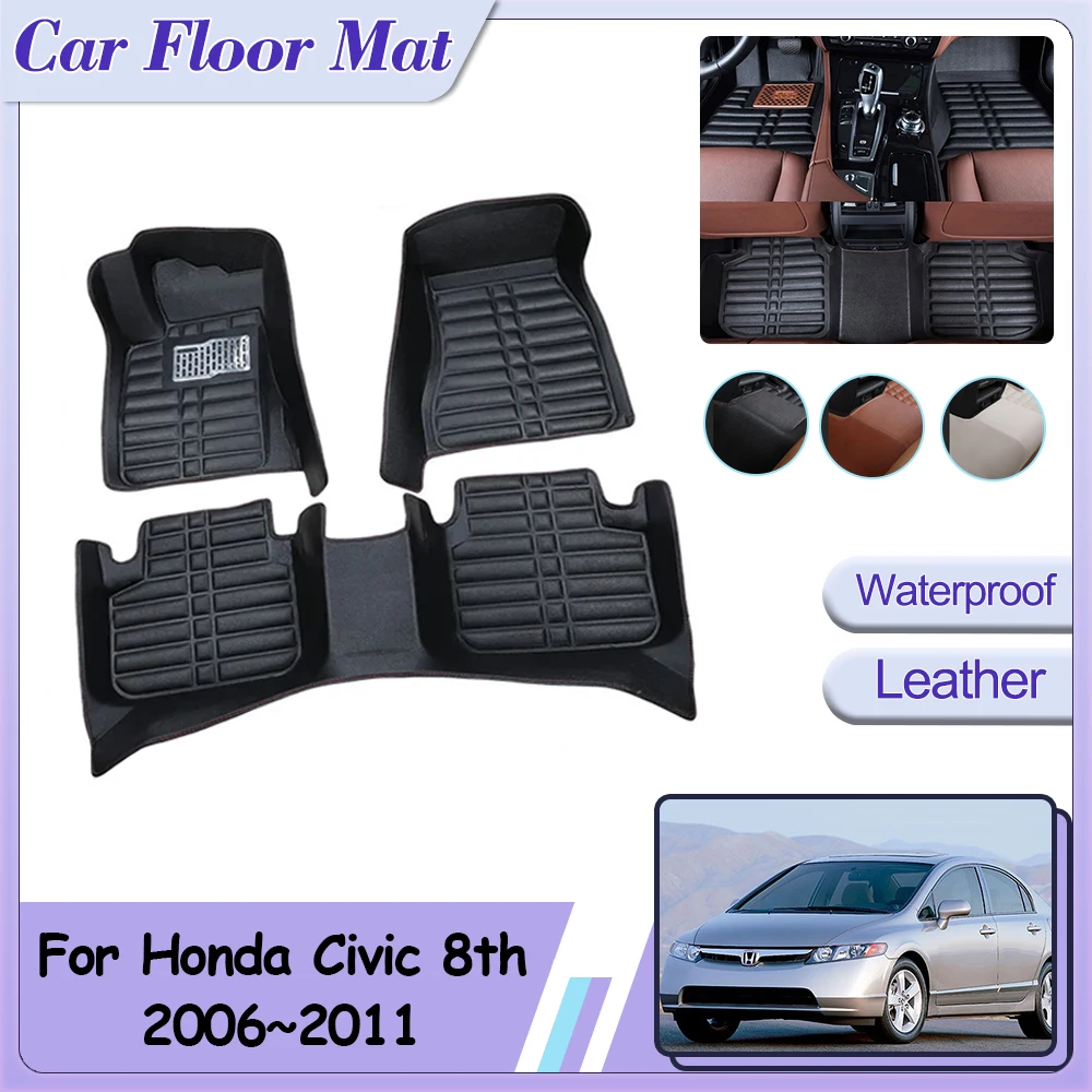 Car Floor Mats for Honda Civic 8th Gen FA FD FG 2006~2011 Foot Parts Custom Leather Panel Liner Carpets Rug Interior Accessories