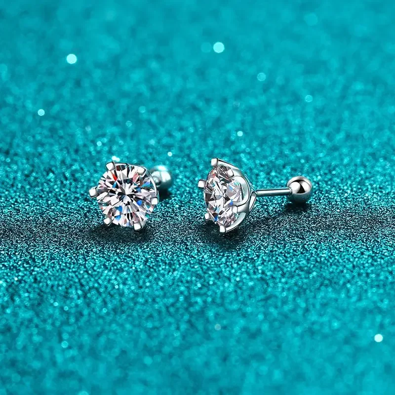 

18K gold inlaid diamond earrings 0.3 carats 0.5 carats 1carat 2 carats screw six jaw moissanite earrings PT950 platinum earrings