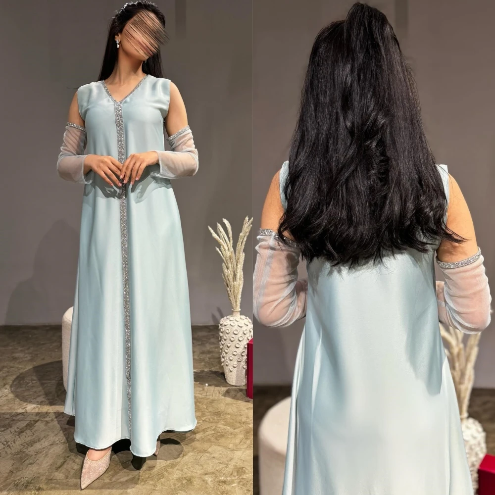 

Jiayigong Charmeuse Rhinestone Wedding Party Straight V-neck Bespoke Occasion Gown Midi Dresses Saudi Arabia