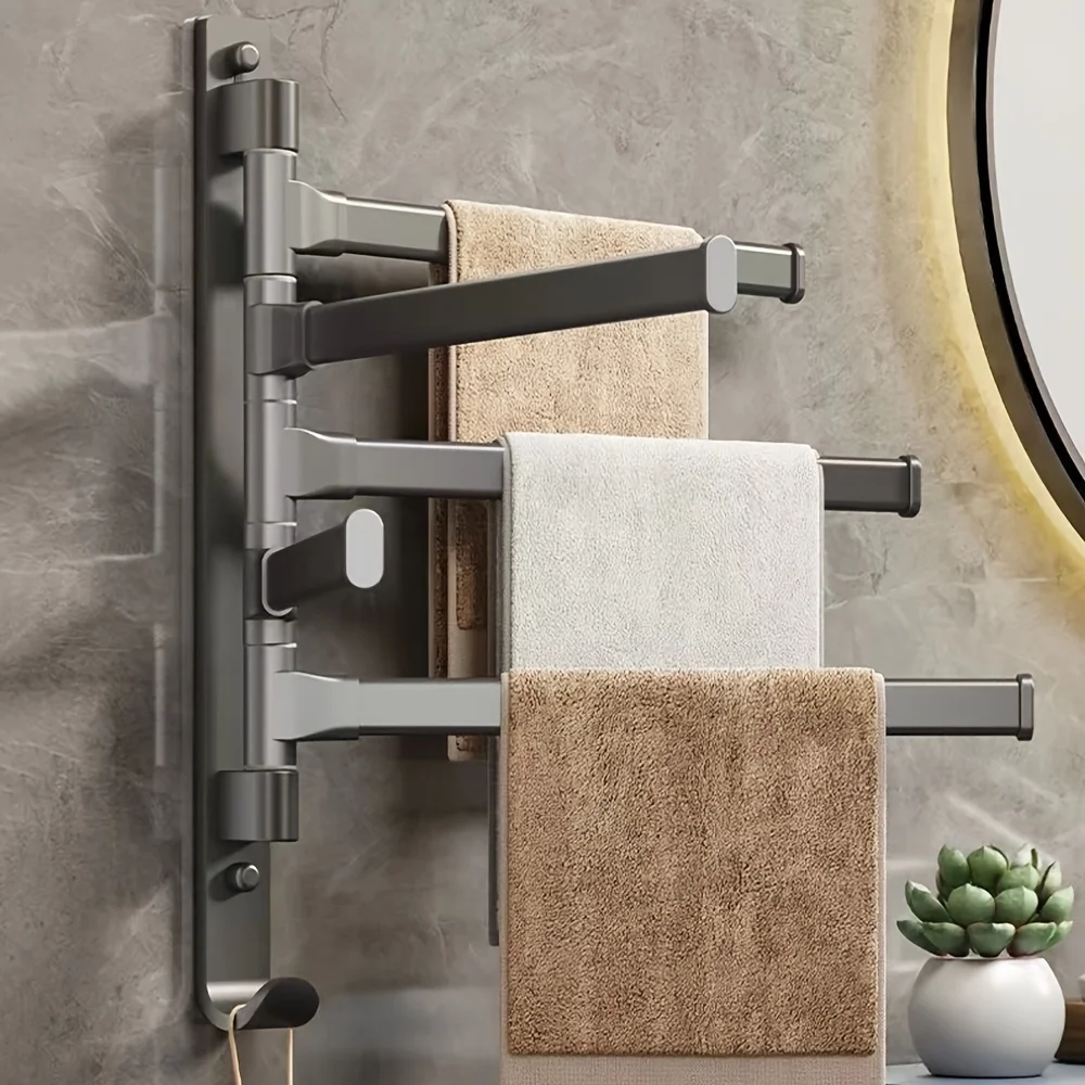 1pc Multi Rod Rotating Towel Rack Wall Mounted Bathroom Organizer Space Saving Corner Hook Smooth Swivel Various Style Available