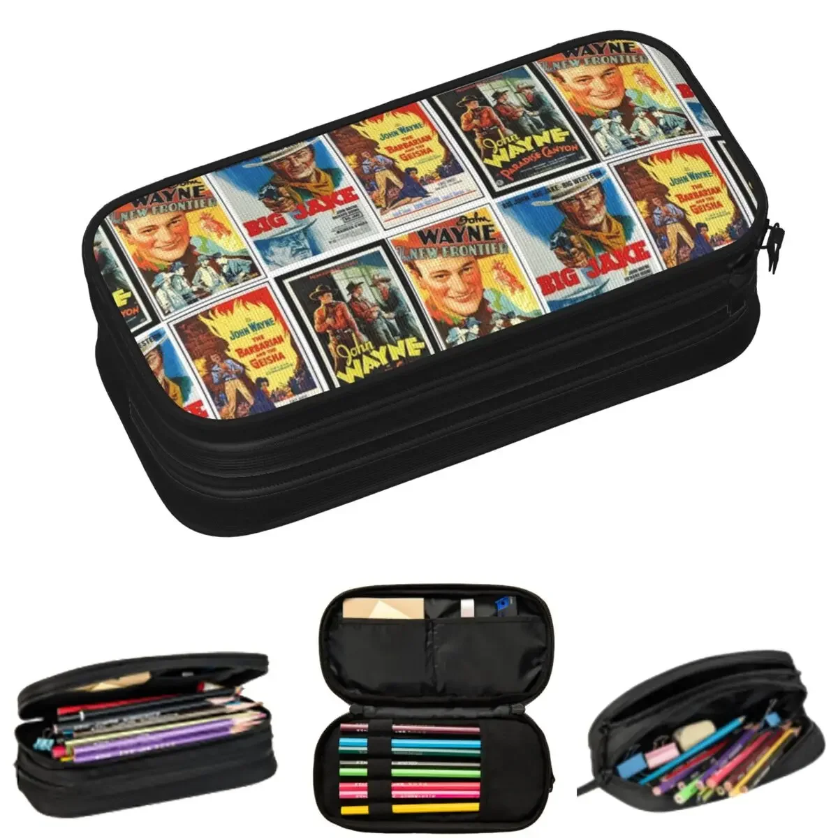 

John Wayne Classic Movies Collage Pencil Cases for Student Gifts Pen Box Pencil Bag Large Storage Pencil Pouch Pen Holder