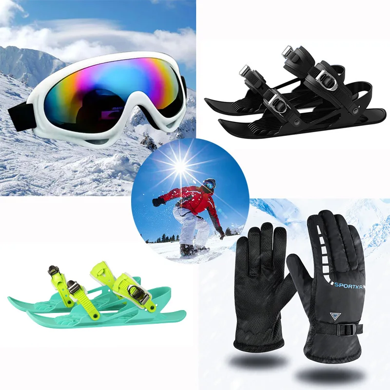 

Mini Short Ski Boots Snowboard Active Adult Short Shoes Snowboard Protective Goggles and Gloves Set for Winter Outdoor Sports