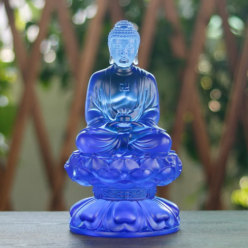 Zen Joy Glazed Medicine Light Tathagata Buddha Statue Ancient Craft Lotus Base Home Worship Gift Ornament