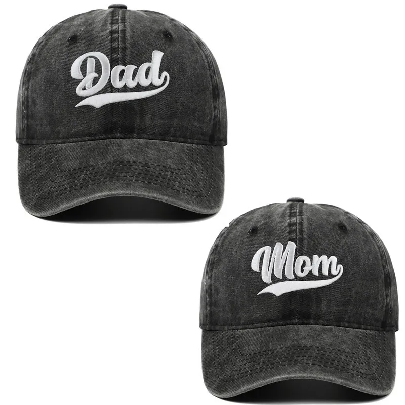 

2024 Letter Dad Mom Embroidered Washed Soft Top Baseball Cap Father Mother's Day Gift Hat
